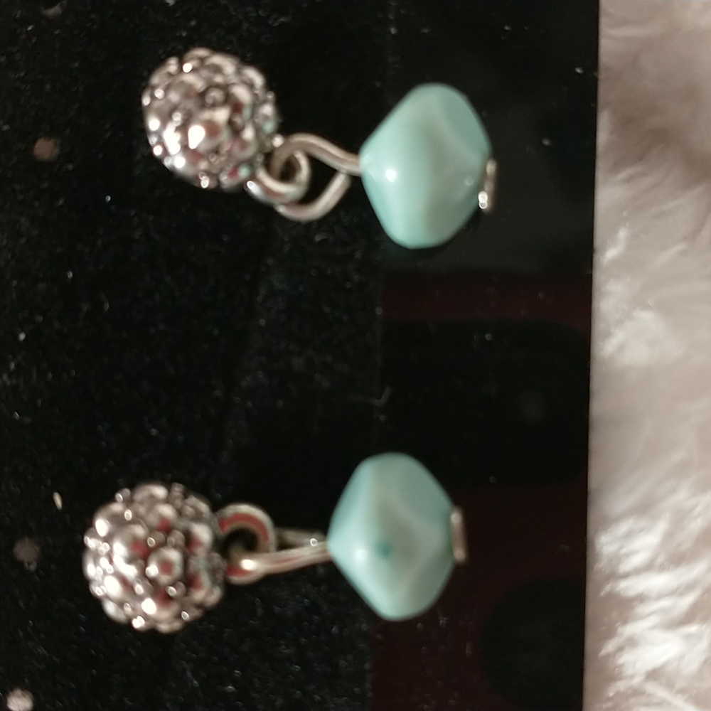 Cute little light blue stones on silver studs.